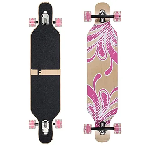 Flex2 bis 84kg Camber Longboard - Pink Blume LED - Longboard für 25 bis 84kg, gefertigt aus hochwertigem Ahornholz. Mit symmetrischem Camber-Design für besseren Schwung und Kontrolle. Ideal für Cruising und Tricks!