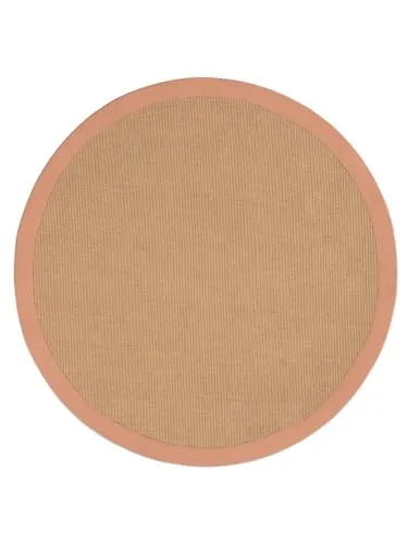 carpetfine Sisalteppich Ø 160 cm - Handgewebt in Pfirsich - Teppich aus 80% Jute und 20% Baumwolle, langlebig und pflegeleicht. Ideal für Wohnzimmer und Schlafzimmer, auch für Fußbodenheizung geeignet.