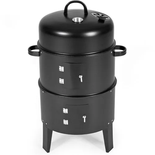 Gartengrill + Räucherofen Holzkohlegrill - Grill und Räucherofen in einem, freistehend mit Thermometer für perfektes Grillen und Räuchern, ideal für Gartenpartys.