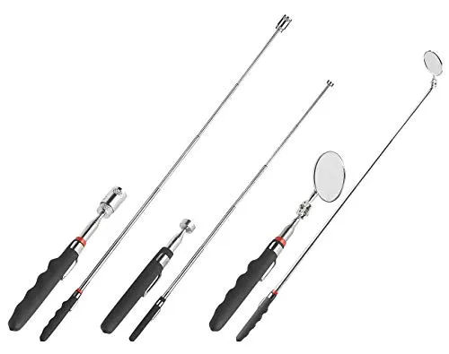 AGT Magnetstab: Teleskop-Werkzeug-Set mit Spiegel, Magnet-Heber & LED-Leuchte, 3-tlg. (Teleskopstabmagnet, Magnet Teleskopstab, Multifunktionswerkzeug)