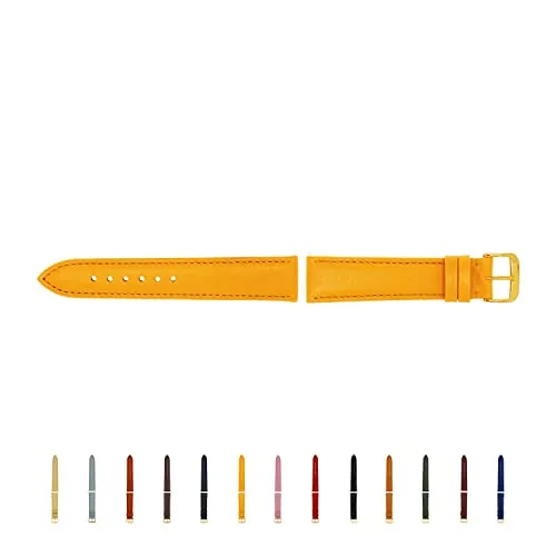 SELVA Uhrenarmband, 14-24 mm, Leder, zum Wechseln, Ersatzarmband für Smartwatch, Made in Germany, Größe:16 mm, Farbe:Gelb mit Goldener Schließe
