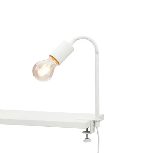 BRILONER Leuchten - Klemmleuchte, Klemmlampe, 1x E27, max. 10 Watt, inkl. Kabelschalter, inkl. Flexarm, Metall, Weiß, 477mm, 2600-016