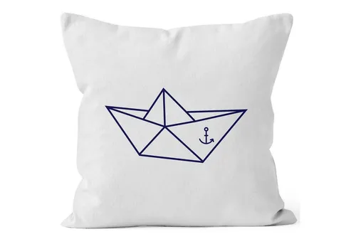 MoonWorks Dekokissen Kissenbezug Origami Schiffchen Schiff Anker Seemann 40x40 Baumwolle Moonworks®
