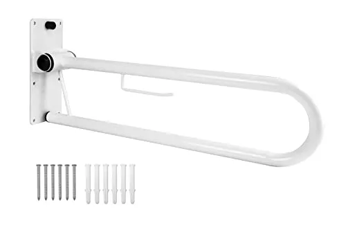 PEPE Mobility Wandstützgriff Klappbar 75 cm Weiß, WC Aufstehhilfe mit Papierhalter, Haltegriffe Senioren aus Stahl, Stützklappgriff Toilette klappbar bis 100 kg