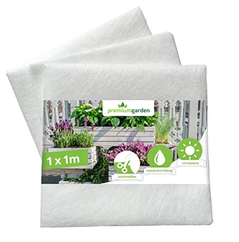 premiumgarden 3er Pack Premium Blumenkastenvlies, 1m² (0,9 x 1,15m), 110g/m², Trennvlies/Filtervlies, Gärtnervlies für Blumentöpfe, Pflanzkübel und Blumenkästen, weiß