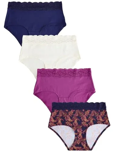 NEXT Spitzenslips im 4er-Pack, Midi Navy Paisley 40 - Funktionsunterwäsche mit elegantem Paisleymuster, ideal für jeden Tag und bietet hohen Tragekomfort.