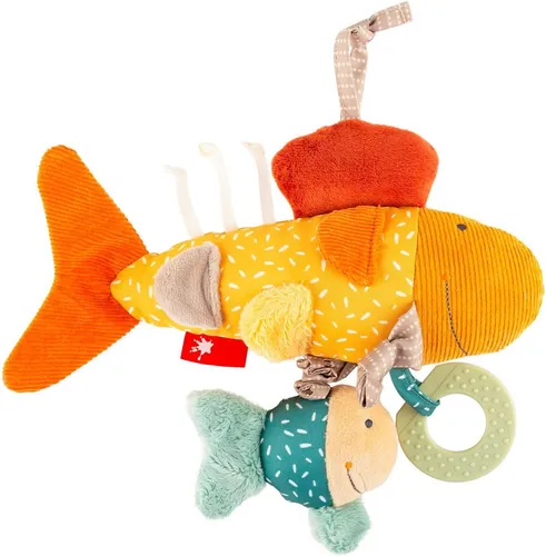 sigikid 40104 - Aktiv-Fisch Kinderbunt - Spielzeug für Babys zur Förderung von Erkennen und Entdecken, aus weichem Baumwoll- und Microfaserplüsch, waschbar bei 30 °C für einfache Pflege.