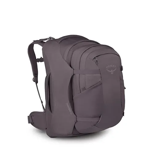 Osprey Fairview 55 Purple Garnet - Leichter und strapazierfähiger Rucksack mit durchdachtem Design für Reisen. Verstaubare Gurte und abnehmbarer Tagesrucksack bieten zusätzlichen Stauraum und Komfort. Ideal für jedes Abenteuer!