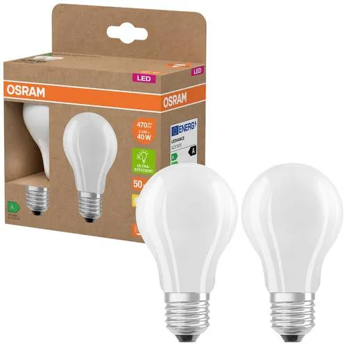 OSRAM HOMELIGHTING 4099854253485 LED EEK A (A - G) E27 Glühlampenform 2.2W = 40W Warmweiß (Ø x H) 60mm x 60mm 2St.
