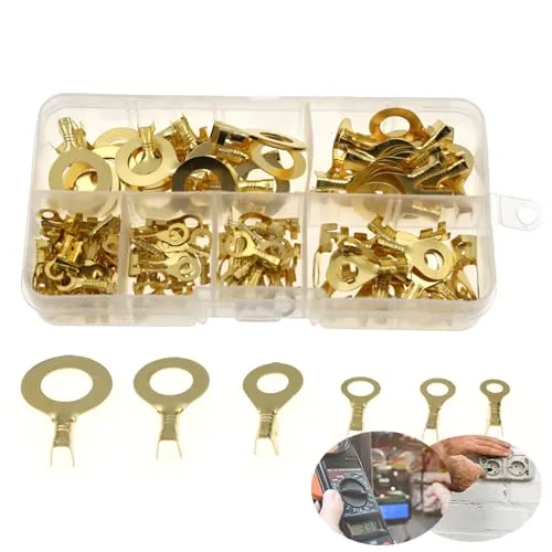 Stück Terminals aus Kupfer Nicht Isolierte, Drahtklemmen Kabelschuhe, Ringkabelschuhe Set, Kommt mit Einer Transparenten Plastikbox, Haushaltsgeräten und Computern Verwendet Wird(Golden) 150