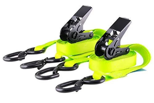 Sandax 2er Set Spanngurte mit Ratsche (PU-beschichtet), Zweiteilige Zurrgurte, Länge 4 Meter (4m), Breite 25mm, Farbe neon-gelb, S-Haken mit Sicherung, bis 800kg, Ratschengurte nach DIN EN 12195-2