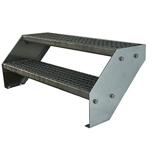 Kaminbau Mierzwa Außentreppe Premium Treppe Verzinkt – Wetterfest und Rutschfest - Wetterfeste Außentreppe aus feuerverzinktem Stahl, ideal für Geschosshöhen bis 38 cm. Mit rutschfesten Gitterroststufen für sicheren Zugang. Perfekt für Garten, Balkon oder Garage.