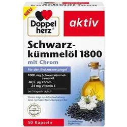 Doppelherz Schwarzkümmelöl 1800mg - Kapseln - Arzneimittel mit hochwertigem Schwarzkümmelöl, Vitamin E und Chrom zur Unterstützung eines normalen Blutzuckerspiegels und Schutz vor oxidativem Stress.