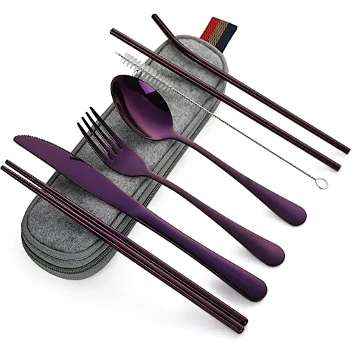 DEVICO Camping Besteck, 8-Teilig Edelstahl Outdoor Reisebesteck mit Etui