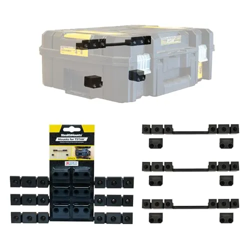 StealthMounts Befestigungssatz für DeWalt TSTAK (3er Pack) | T-STAK Wandmontagesystem | Montagehalterung, Schwarz | Robuste Konstruktion, einfache Installation, kompatibel mit DeWalt TSTAK-Boxen