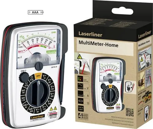Laserliner MultiMeter-Home Hand-Multimeter - Präzises Analog-Multimeter für Haus und Hobby. Misst zuverlässig Spannung, Strom und Widerstand. Mit gut ablesbarer Skala und komfortabler Funktionsumschaltung ohne Kabelumstecken.