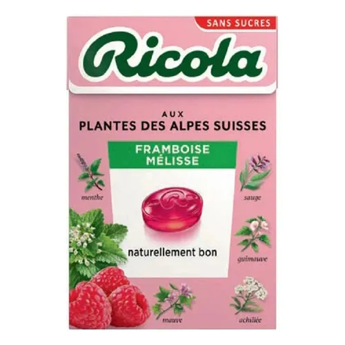 Boite Ricola Bonbons framboise mélisse sans sucres  50g 1
