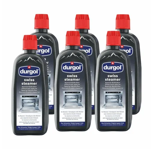 Durgol Swiss Steamer Spezial 6 x 500 ml - Hochwirksamer Flüssigentkalker - Effektiver Flüssigentkalker für Dampfgarer aller Marken. Sorgt für mühelose Entkalkung und verlängert die Lebensdauer Ihres Geräts. Lebensmittelsicher und einfach anzuwenden.