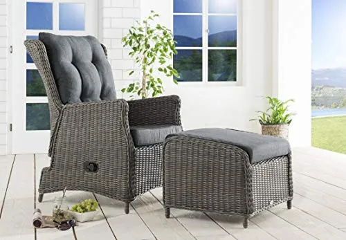 Destiny Balkonset CASA Relax Sessel + Fußhocker - Ohren- & Armlehnensessel mit verstellbarer Rückenlehne, inklusive waschbaren Polstern aus 100% Polyester – perfekt für entspannte Stunden im Freien!