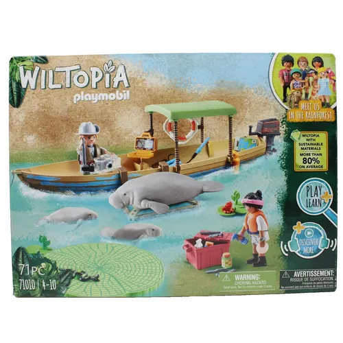 PLAYMOBIL Wiltopia 71010 - Bootsausflug zu den Seekühen, nachhaltiges Lernspielzeug für Kinder ab 4 Jahren mit schwimmfähigem Boot und Tierarzt