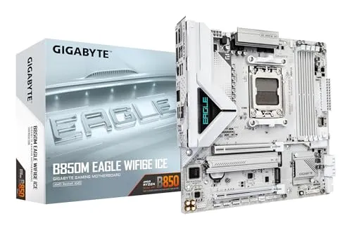 Gigabyte B850M EAGLE WIFI6E ICE - Micro ATX Motherboard - Mainboard mit AMD B850 Chipsatz, unterstützt Wi-Fi 6E und 2.5 Gigabit LAN für schnelle Datenübertragung und optimale Netzwerkperformance.