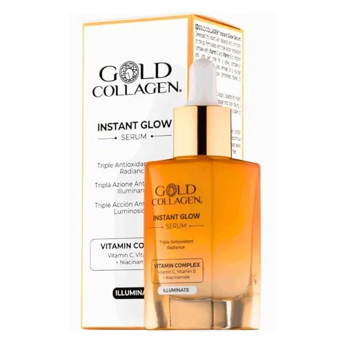 GOLD COLLAGEN Instant Glow - Serum, Vitamin C und Vitamin E, dreifache Antioxidationswirkung, adstringierendes Gesichtsserum, Anti-Falten, für Damen und Herren, mit Niacinamid, Skin Care, 30 ml