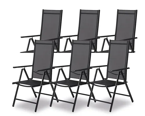 sunnypillow 6er Set Gartenstühle Hochlehner - Lounge-Stühle für die Terrasse mit 8-fach verstellbarer Rückenlehne, klappbar und wetterfest. Ideal für Garten und Balkon, belastbar bis 120 kg.