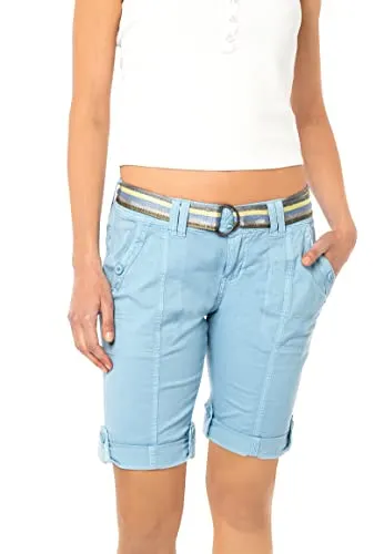 FRESH MADE Damen Bermuda Shorts mit glänzendem Gürtel light-blue XXL