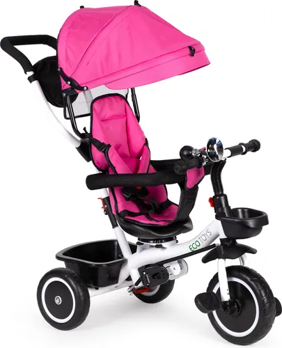 ECOTOYS Dreirad mit Verdeck und Führungsstange - rosa