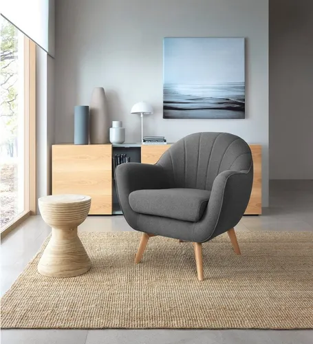 TRENDMANUFAKTUR Sessel Fuelta, Loungesessel, organische Formensprache, bequem, Solitärsessel, mit auffälligem Nahtbild und schönen Füßen aus Holz