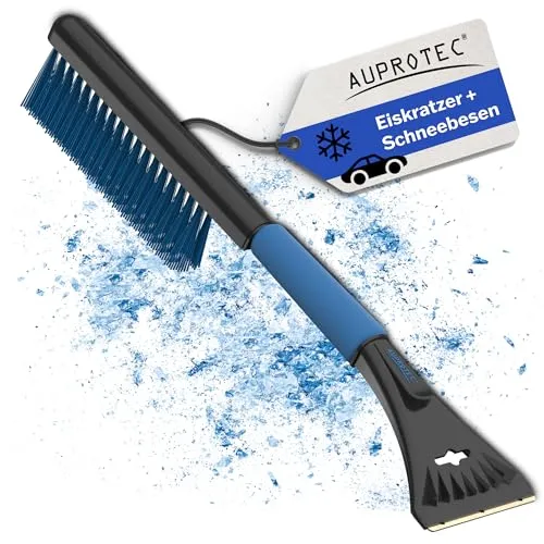 AUPROTEC Eiskratzer Auto mit Besen/Eiskratzer Messingklinge/Eiskratzer mit Besen/Scheibenkratzer Auto/Schneekratzer/Eisschaber Auto – ASE 2 schwarz-blau
