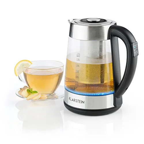 Klarstein Ostfriese Wasserkocher - Eleganter Wasserkocher mit 1,7 Liter Fassungsvermögen und 4 einstellbaren Temperaturstufen, ideal für Teeliebhaber. Cool-Touch Edelstahl & Glas sorgen für Sicherheit und Stil.