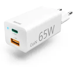 Hama 125130 Mini-Lader GaN USB-C+A QC3.0 65W - Kabel & Adapter, kompaktes und leistungsstarkes Netzteil mit Quick Charge 3.0 für schnelles Laden von Geräten.
