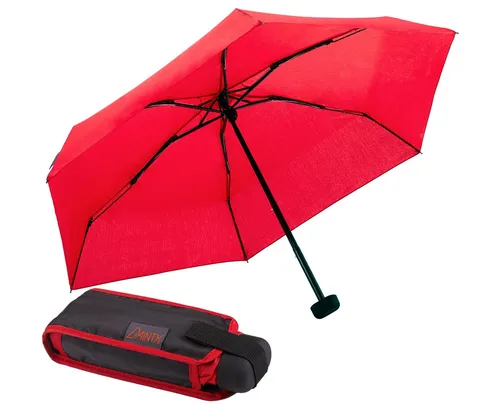 EuroSCHIRM® Taschenregenschirm Dainty, rot - Taschenschirm in rot, besonders leicht und super flach, ideal für unterwegs mit nur 195 g Gewicht und kompakten Maßen.