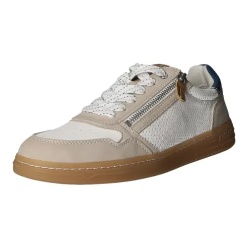 Mustang Shoes Retro Sneaker mit Außenreißverschluss - Sneaker in Beige, aus perforiertem Lederimitat, ideal für einen lässigen Look mit praktischem Außenreißverschluss und kontrastfarbigen Details.