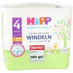 HIPP Windeln Babysanft 4 MAXI 32er Pack - Einwegwindeln für 9-14 kg, mit effektivem Auslaufschutz und sanfter Pflege für empfindliche Babyhaut.