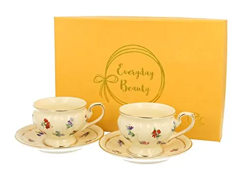 Duo Collection ENGLAND Ein Satz von 2 Espresso Tassen mit Untertassen aus Porzellan im Geschenkbox, Kaffeetasse, Füllmenge 120 ml