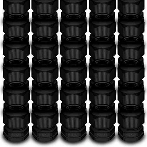ARLI Kabelverschraubungen M25 x 1,5 mm IP68 30 x M 25 Verschraubung 14-16 mm schwarz Kabel metrisch Gegenmutter wasserdicht Kunststoff (30 Stück)