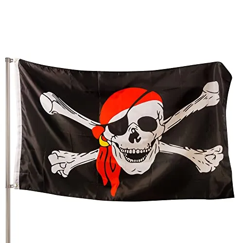 PHENO FLAGS Premium Piratenflagge 90x150cm - wetterbeständige Piraten Fahne mit Messingösen, 100% Polyester, robuste Doppelnaht & in lebendigen Farben - ideal für Flaggenfans und Kindergeburtstage