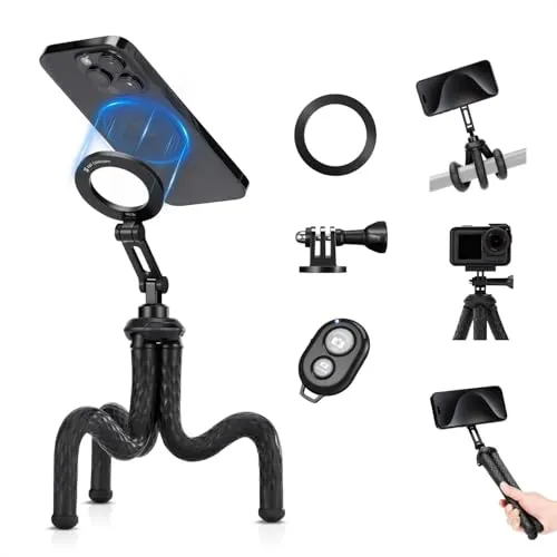 K&F Concept MS36 Flexibles Magnetisches Stativ, Magnet Selfie Stick, Mini-Stativ Halter mit Fernbedienung, Tripod mit Stativhalterung, Handystativ für iPhone 17/16, Samsung S24/S23