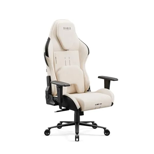 DIABLO Gaming-Sessel X.ONE PRIME Normal Size Desert Storm - Beiger Gaming-Sessel mit atmungsaktivem Stoff und Kühlfunktion. Ergonomisch gestaltet für maximalen Komfort, ideal für lange Gaming-Sessions. Verstellbare Armlehnen und stabile Metallbasis für eine Tragkraft bis 140 kg.