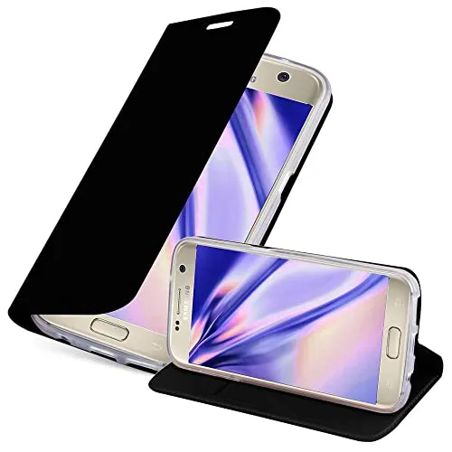 Cadorabo Hülle kompatibel mit Samsung Galaxy S7 aus Premium Kunst Leder Flip Klappbare Stoßfeste Magnetische [Standfunktion] [Kartenfächern] Cover Hülle für Galaxy S7 Tasche in Schwarz