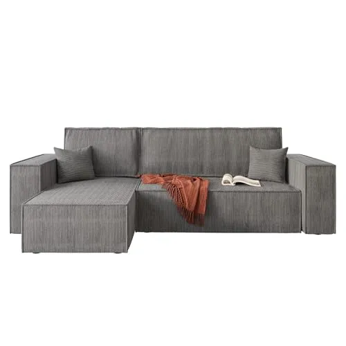 Lukmebel Eck-Sofa Carlos mit Schlaffunktion - Sofas & Couches – Das elegante Ecksofa CARLOS bietet nicht nur einen integrierten Bettkasten zur praktischen Aufbewahrung, sondern auch einen hohen Sitzkomfort durch hochwertige Materialien und eine vielseitige Montageoption.