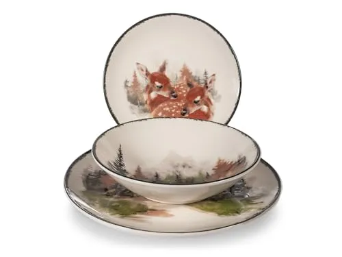 H&H Golden Woods 18-teiliges Weihnachtstischservice aus Steingut