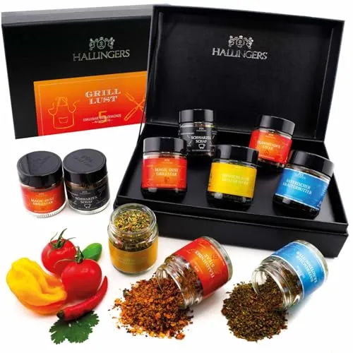 Hallingers Gewürz Geschenkset Grillen handgemacht, 5 Gewürze aus aller Welt - Made in Germany