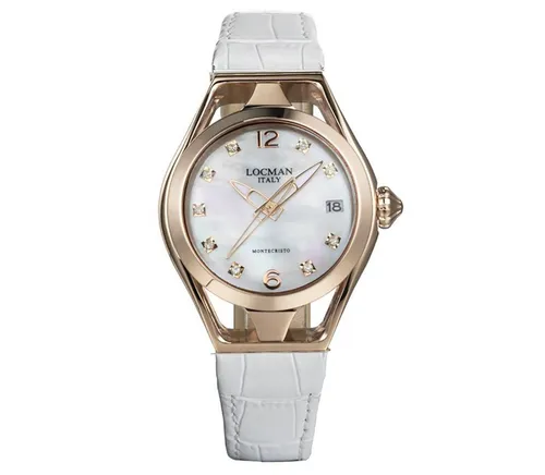 Locman Italy Quarzuhr Montecristo Lady - Elegante Damenuhr aus Stahl und roségold PVD mit 9 Diamanten, 100m wasserdicht und stilvolles Perlmutt-Zifferblatt – perfekt für besondere Anlässe.