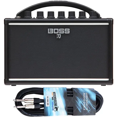 Boss Katana Mini E-Gitarre Verstärker mit Kabel - Tragbarer 7W Gitarrenverstärker mit 3 Verstärkertypen und integriertem Tape-Delay für einen reichhaltigen Sound. Ideal für Musiker, die Flexibilität und hohe Klangqualität schätzen.