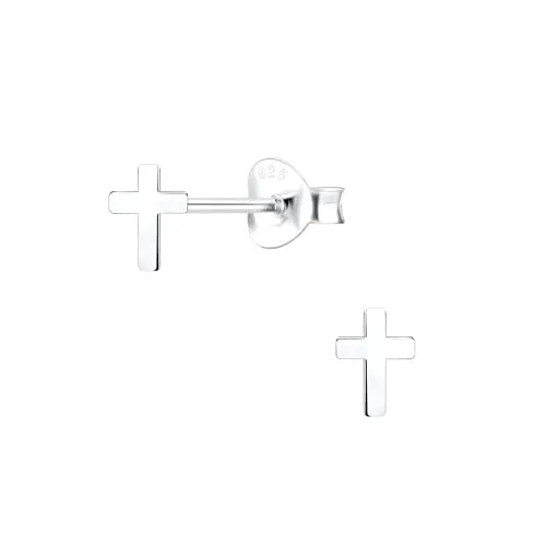 Monkimau - Kreuz Ohrringe, Ohrstecker, Ohrschmuck - aus 925 Sterling Silber - für Damen und Mädchen - handgefertigt, hypoallergen und kleine Geschenkidee