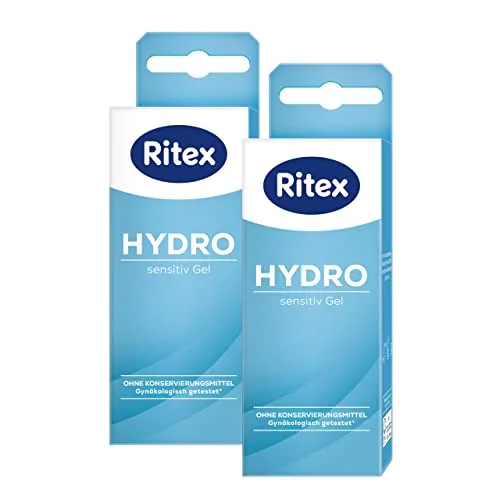 Ritex Hydro sensitiv Gel – Gleitgel Wasserbasis natürlich 2 x 50 ml, Massage & Gleitmittel frei von Konservierungs-, Duft- und Farbstoffen – kondomgeeignet, dermatologisch getestet, Made in Germany