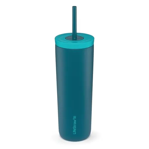 LifeStraw Go Tumbler Wasserfilterflasche 500 ml - Edelstahl Blau - Wasserfilterflasche aus Edelstahl mit 2-Phasen-Filtertechnologie, schützt vor 99,999999% der Bakterien. Ideal für unterwegs, hält Ihr Wasser den ganzen Tag kühl und spart 8000 Plastikwasserflaschen.